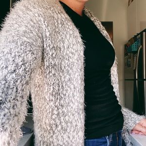 Grey and White Crocheted Cardigan